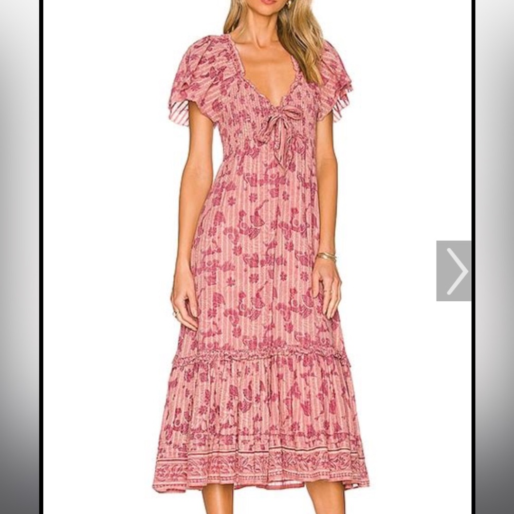 Cleobella Pink and White Tiered Ruffle Midi Dress